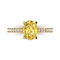 2.68ct Oval Cut Solitaire with accent Natural Orange Citrine designer Modern Statement Ring Real Solid 14k Yellow Gold