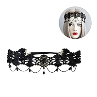 BESTOYARD jewelry headband for women Black Elastic Crystal Bridal Lace Headband gothic witch accessories halloween lace headband forehead headdress hair ties for kids bead charming women's