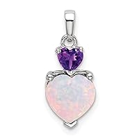 14k White Gold Heart Created Opal and Amethyst Pendant - 20.55mm