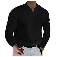 Mens Shirts Casual Stylish Casual Solid Color V-Neck Gentleman's Business Long Sleeve T-Shirt