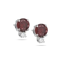 0.06 Cts Diamond & 2.28 Cts AA Round Red Zircon Earrings in 18K White Gold