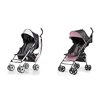 Summer Infant 3Dlite Convenience Stroller, Black – Lightweight & 3Dmini Convenience Stroller, Pink – Lightweight Stroller with Compact Fold, Multi-Position Recline, Canopy