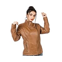 Woman Brown leather Real Jacket Morotcycle