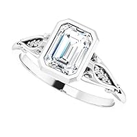 1 CT Emerald Cut Anniversary Ring Moissanite VVS Colorless Wedding Ring for Women Her Bridal Gift Engagement Promise Rings 925 Sterling Silver Solitaire Antique Vintage