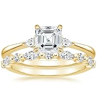 Asscher Cut Moissanite Engagement Ring Set, 14K Yellow Gold, 2 CT Total, Women's Wedding Bands