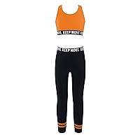 iiniim Kids Girls 2 Piece Gymnastic Leggings Cutout Crop Top Sports Yoga Dance Athletic Outfit Activewear