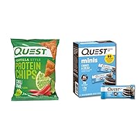 Quest Protein Chips & Mini Protein Cookie Bars Bundle - Chili Lime Tortilla Chips, 12 Count & Cookies & Cream Bars, 14 Count