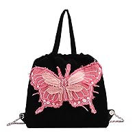 Chic Y2K Butterfly Backpack Women Men, Kawaii Design Mini Daypack Shoulder Bag Daily Hiking Travel Bookbag Chic Bags (Large black)