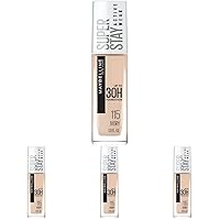 Maybelline Super Stay Full Coverage Liquid Foundation Active Wear Makeup, Up to 30Hr Wear, Transfer, Sweat & Water Resistant, Matte Finish, Ivory, 1 Count (Pack of 4)