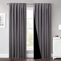 NICETOWN Total Shade Room Warming Curtains and Draperies, Heavy-Duty Full Light Shading Drapes with Black Liner Backing for Villa/Hall/Dorm Window（Gray, Package of 2, 52-inch Wide x 95-inch Long