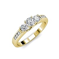 Round Lab Grown Diamond & Natural Diamond with Side Lab Grown Diamond 0.79 ctw 3 Stone Engagement Ring 14K Gold