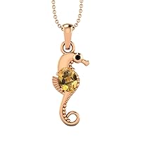 Seahorse Fish Pendant! 7X5mm Oval Shape Citrine and 2mm Round Black Spinel 925 Sterling Silver 18