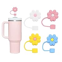 4 Packs Cute Flowers Straw Covers Cap Toppers Compatible with Stanley 30&40 oz Tumbler Cups,Reusable Cute Silicone Straw Tips Lids Protectors for 0.4 in/10mm Stanley Cups Straws Accessories
