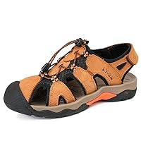 Large size anti slip sports sandals, men's cowhide outdoor hiking shoes, casual men's leather sandals, anti-collision foreskin beach shoes, leather breathable fisherman sandals12 13 14