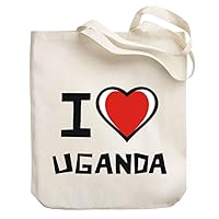 I love Uganda Bicolor Heart Canvas Tote Bag 10.5