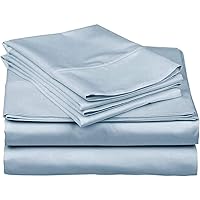 600 Thread Count 100% Long Staple Soft Combed Cotton, 4 Piece Sheets Set, Queen Size,Smooth & Soft Sateen Weave, Luxury Hotel Collection Bedding, Light Blue Solid