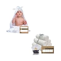 Baby Hooded Towel and 6-Pack Organic Baby Washcloths - Bamboo Viscose Baby Towel - Soft Bamboo Viscose Washcloth - Infant Towels - Baby Wash Cloths - Large Bamboo Viscose Hooded Towel