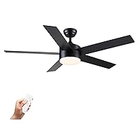 52 inch Black Ceiling Fans with Lights and Remote Control, Dimmable 3-Color Temperatures LED Ceiling Fan, Wooden Quiet Reversible Modern Ceiling Fan for Bedroom, Living Room, Dining Room