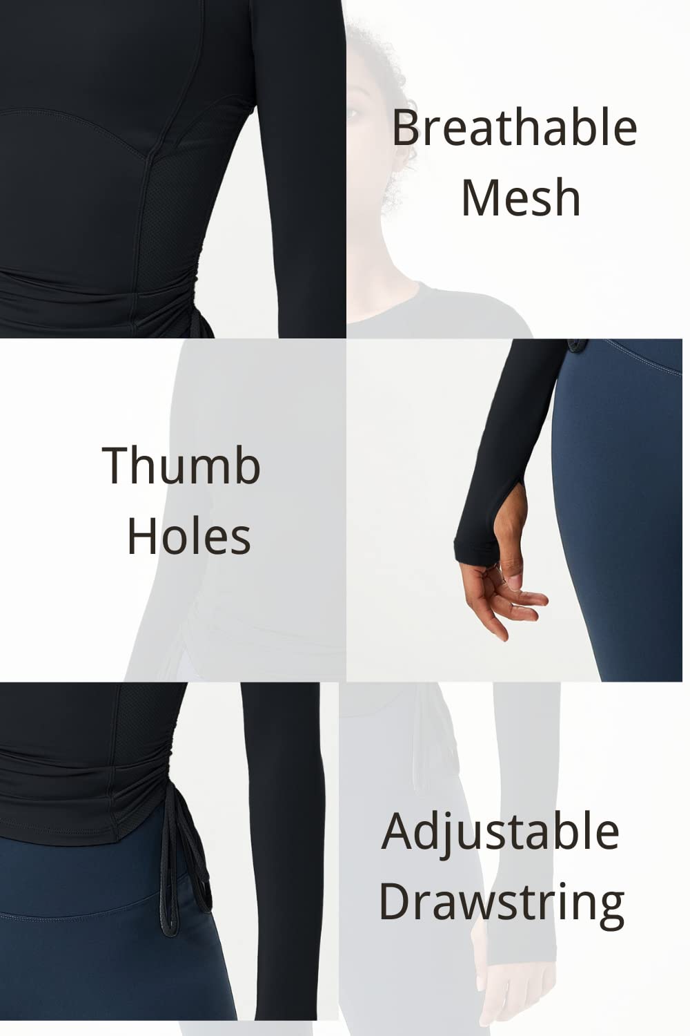 Almaree Workout Tops for Women Athletic Long Sleeve Shirts Yoga Gym Clothes with Thumb Holes