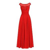 Mother of The Bride Dress Beaded Chiffon Formal Wedding Party Gown Prom Dresses Red US 26W