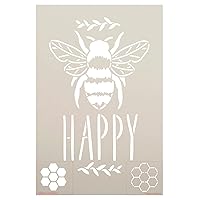 Bee Happy with Bee Stencil by StudioR12 | Craft DIY Spring Home Decor | Paint Inspirational Wood Sign | Reusable Mylar Template | Select Size (6 inches x 9 inches)