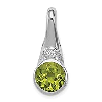 925 Sterling Silver Polished Open back Rhodium Plated With CZ Cubic Zirconia Simulated Diamond and Peridot Pendant Necklace Jewelry Gifts for Women