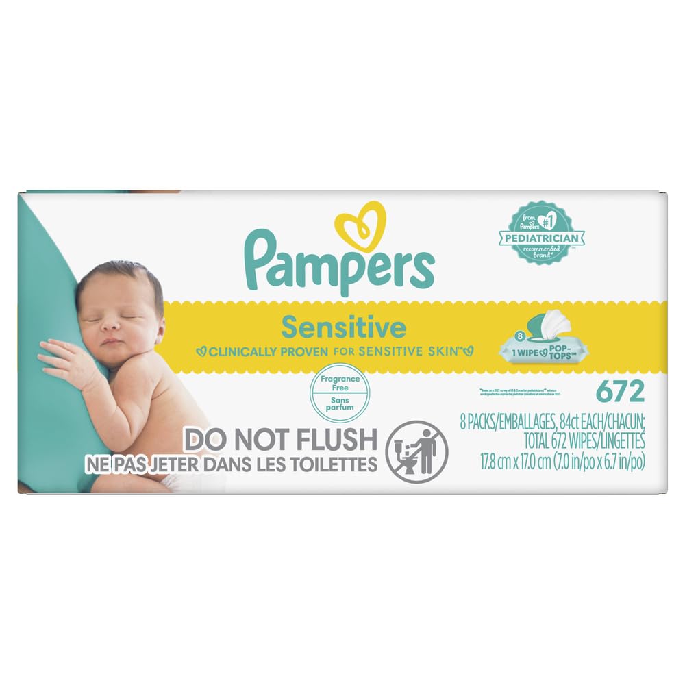 Baby Wipes Fitment, 672 count - Pampers Sensitive Water Based Hypoallergenic and Unscented Baby Wipes (Packaging May Vary)