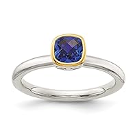 925 Sterling Silver With 14k Accent Created Sapphire Ring Measures 2mm Wide Jewelry for Women - Ring Size Options: 6 7 8