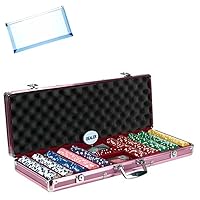 Games | 500 Chips Pink Aluminum Case Poker Set | Bonus: Multi-Purpose #10 Size Pouch (Color May Vary)