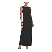 DKNY Womens Stretch Beaded Zippered Back Slit Lined Sleeveless Round Neck Full-Length Formal Gown Dress