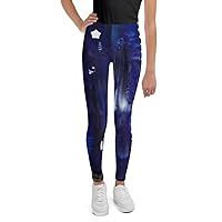 Youth Leggings - Multi-Colored Blue, Purple, White, Yellow Abstract Brushstroke Painted Design with White Stars