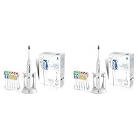Pursonic S430 SmartSeries Electronic Power Rechargeable Sonic Toothbrush with 40,000 Strokes Per Minute, 12 Brush Heads Included, White (Pack of 2)