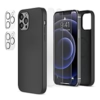 Trianium [6 in 1 Bundle Protection Compatible for iPhone 12 Pro Max Case - 3 Pack Tempered Glass Screen Protector, 2 Pack Camera Lens Protectors, 1 Liquid Silicone Cover (2020, 6.7 inch) Midnight