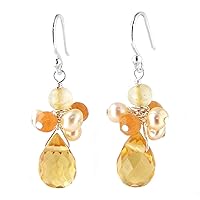 Sterling Silver Candice Cluster Cultured Pearls & Crystal Drop Earrings, Yellow
