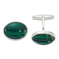 925 Sterling Silver Polished Malachite Oval Cuff Links Measures 15x19.4mm Wide Jewelry Gifts for Men