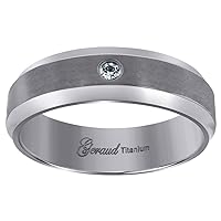 Titanium Mens Cubic Zirconia CZ Brushed Beveled Edge Comfort Fit Wedding Band 7mm Jewelry for Men - Ring Size Options: 10 10.5 11 11.5 12 12.5 13 8 8.5 9 9.5