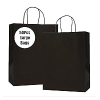Gift Bags Black, 50Pcs 10 x 5 x 13 Inch Large Gift Bags, Paper Bags With Handles, Shopping Bags Bulk, Kraft Paper Bags For Birthday, Party, Retail, Christmas, Mother’s Day