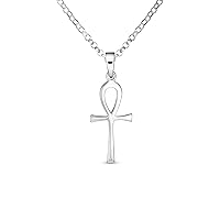 Bling Jewelry Unisex Religious Egyptian Hieroglyphs Key To Life Traditional Egyptian Ankh Cross Pendant Necklace For Women Men Oxidized .925 Sterling Silver