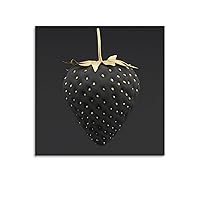 Art Posters Black And Gold Strawberries Wall Decor Room Decor Posters Canvas Wall Art Picture Prints Wallpaper Family Living Room Decor Posters 24x24inch(60x60cm)