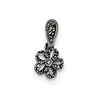 8.8mm 925 Sterling Silver Flower Marcasite Pendant Necklace Jewelry for Women