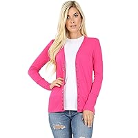 Cardigans for Women Long Sleeve Cardigan Knit Snap Button Sweater Regular & Plus - Hot Pink (1X)