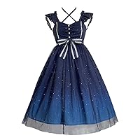Lolita Gradient Star Print Dress Summer Retro Slim Suspender Skirt
