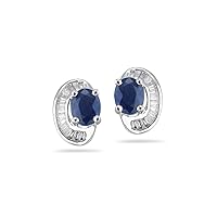 0.16 Cts Diamond & 0.85 Cts Blue Sapphire Earrings in 18K White Gold