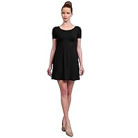 NE PEOPLE Women's Solid Plain Simple U-Neck Short Sleeve A-Line Flowy Short Dress