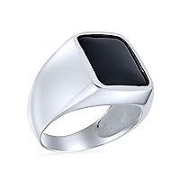 Personalize Elegant Traditional Statement Classic Flat Black Onyx Gemstones Geometric Rectangle Signet Ring For Men .925 Sterling Silver Handmade In Turkey Medium Large