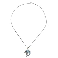 NOVICA Handmade Larimar Topaz Pendant Necklace .925 Sterling Silver Leaping Spinel Blue Thailand Animal Themed Birthstone 'Dolphin Leap'