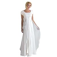 Women's White Chiffon Ruffle Empire Cap Sleeve Mother of The Bride Dress