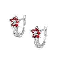 Sterling Silver Simulated Birthstone Flower Latch Back Girls Earrings