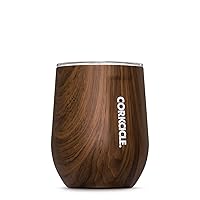 Corkcicle Stemless Insulated Wine Glass Tumbler, Walnut Wood, 12 oz – Stainless Steel Stemless Wine Glass Keeps Beverages Cold for 6 Hours, Hot for 3 Hours – Non-Slip, Easy-Grip Insulated Cup