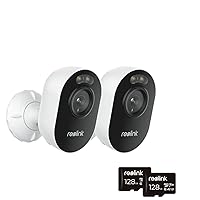 REOLINK Lumus Bundle with 128GB microSD Card, 2pcs Camera with 2pcs microSD Card, 2K 4MP, Plug-in, Color Night Vision with Bulit-in Spotlights, 2.4/5GHz WiFi